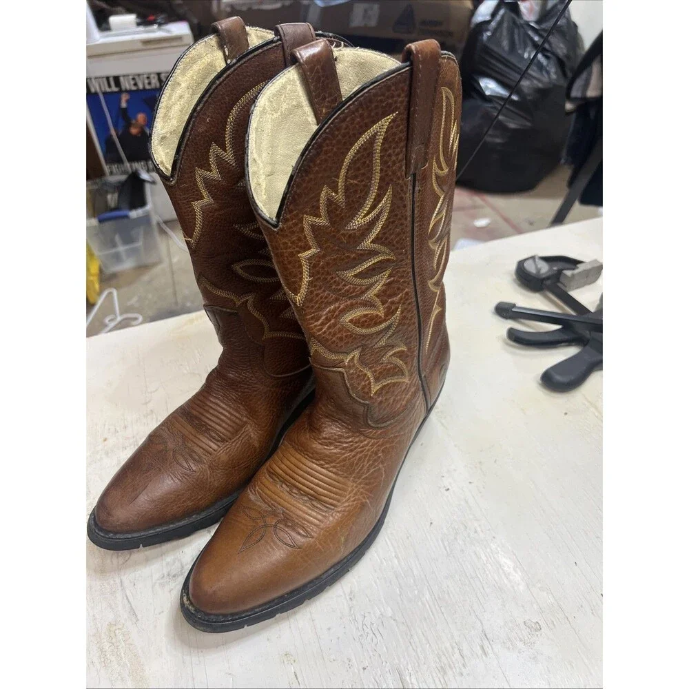 Double H Cowboy Work Boots Mens 10.5 EE DH3201 Brown Leather Western Rubber Sole